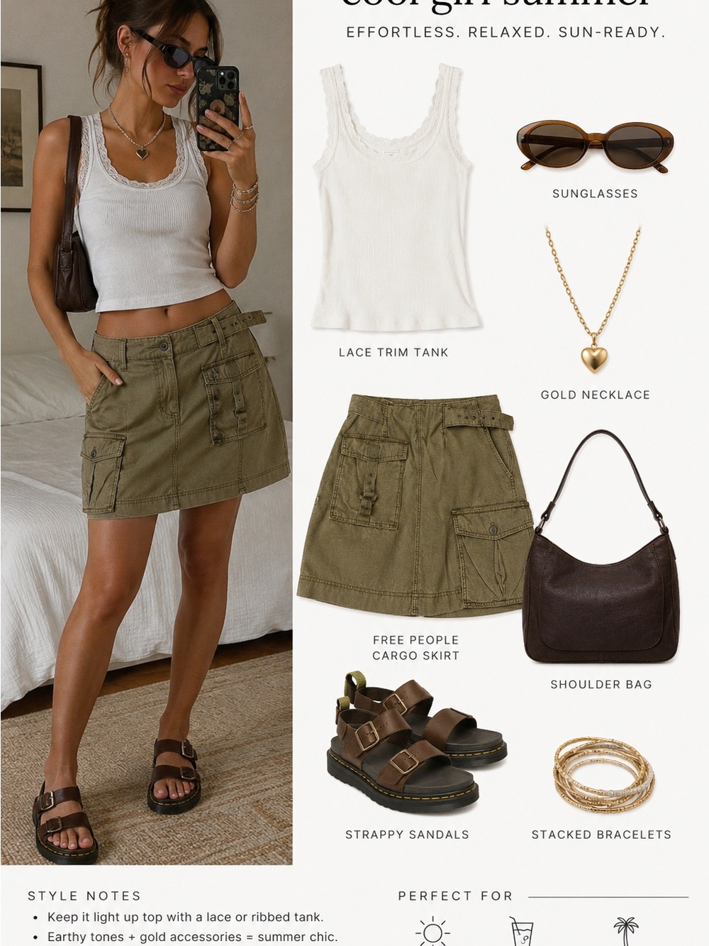 Free People Tan Green Cargo‎ Pencil Skirt
